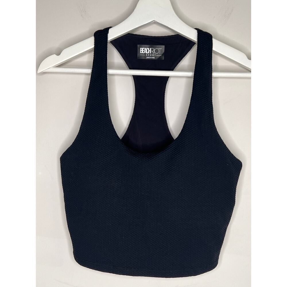Beach Riot Textured Scoop Neck Racerback Workout Sport Bra Black Women's Size M